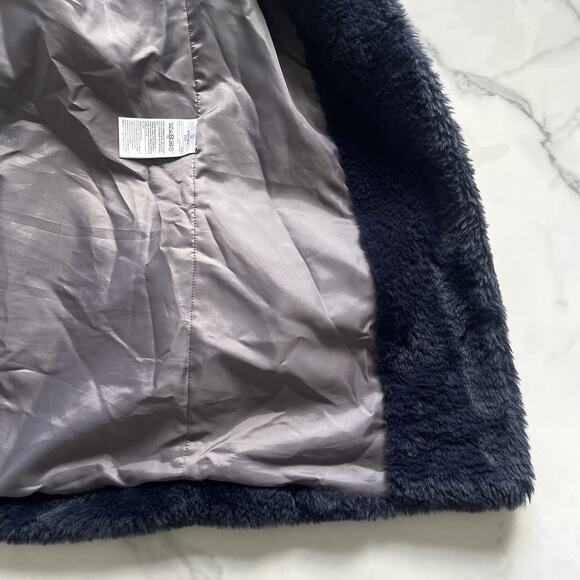 Banana Republic Faux Fur Coat Navy Blue Size XS Statement Chic Teddy Lux Jacket - Picture 11 of 12